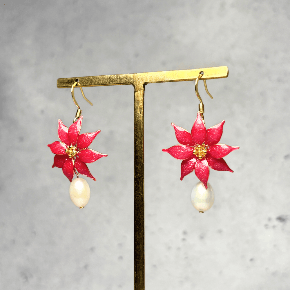 【ポインセチア】イヤリング／一輪／レッド／クリスマス／金属アレルギー対応／ニッケルフリー／冬の新作／受注生産 | 8枚目